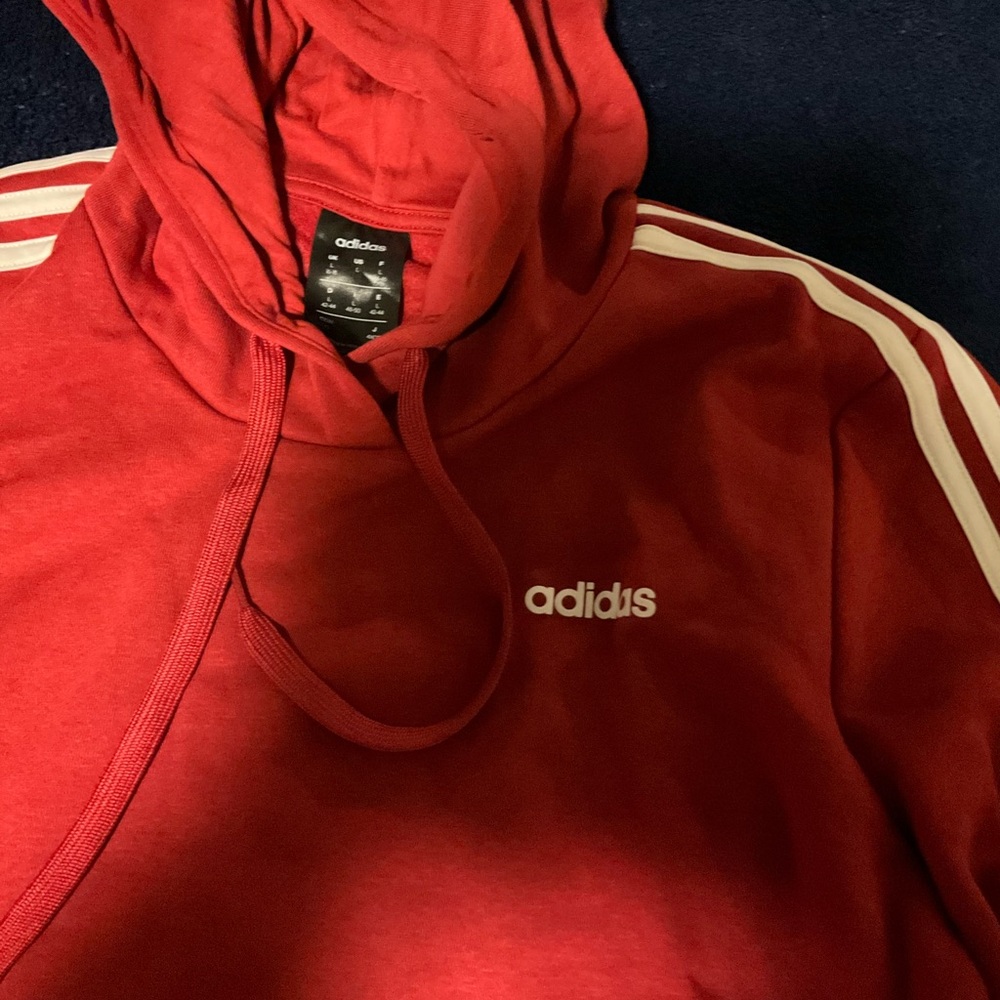 Adidas Scarlet Hoodie with Ivory Stripes